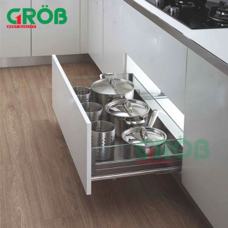 Giá để xoong nồi inox hộp vách kính gắn cánh tủ 600 Grob GHK304 PHF - 60